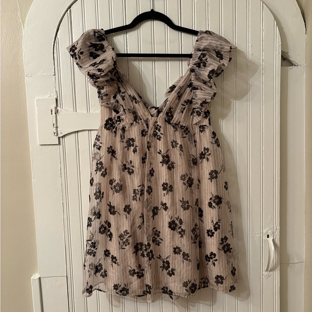 Storia Floral Ruffle Babydoll Mini Tie Back Dress Size L - Picture 2 of 8